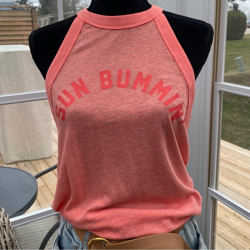 SUN BUMMIN’ Coral Pink Crop Tank Top with Relaxed Fit | L